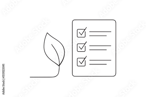 Leaf and Checklist continuous one line drawing minimalism design