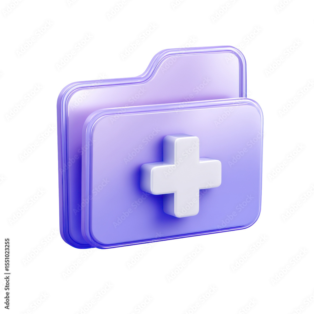 Obraz premium 3D Render of a Transparent Purple Folder Icon with a White Plus Sign Symbolizing Adding New Content or Safety Measures