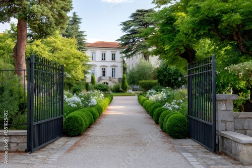 Wallpaper Mural Open gate leading to beautiful french style mansion with topiary garden Torontodigital.ca