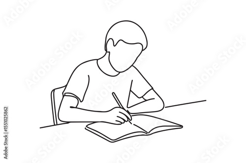 Student at Desk continuous one line drawing minimalism design