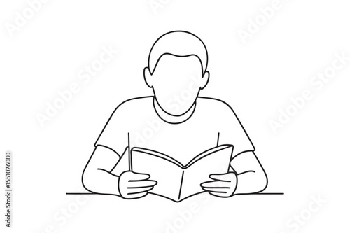 Student Reading continuous one line drawing minimalism design