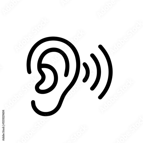 Line Art Ear and Sound Wave Simple Symbol Hearing Organ Icon