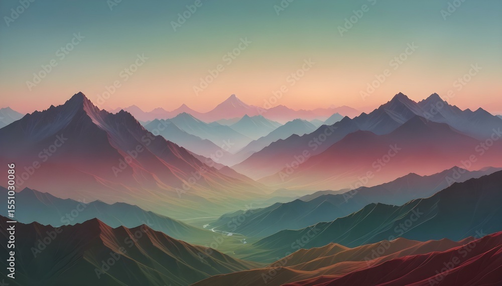 Fototapeta premium A stunning mountain panorama painted with vibrant colors during sunrise.