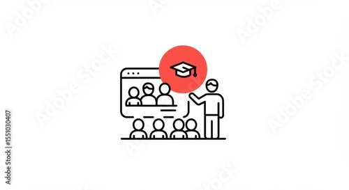 Online Education Icon: Virtual Classroom with Instructor and Students