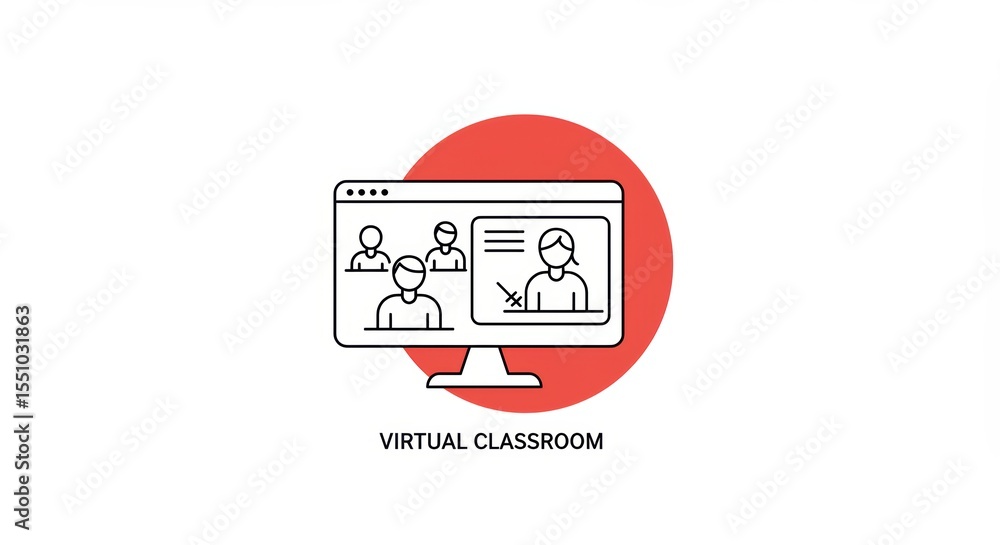 Obraz premium Virtual Classroom Icon: Online Education, Remote Learning