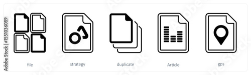 A set of 5 mix icons as file, strategy, duplicate