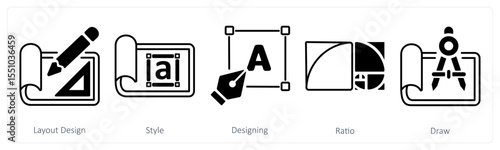 A set of 5 mix icons as layout design, style, designing