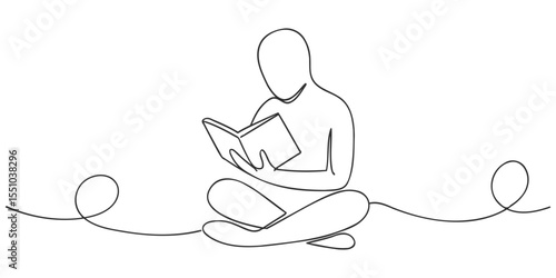 Person Reading Book One Line Drawing – Minimalist Education and Mindfulness Vector