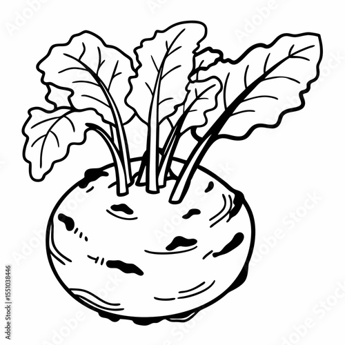 Kohlrabi Illustration Detailed Line Drawing of a Kohlrabi Vegetable
