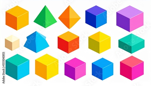 Free Download Set of volumetric geometric shapes. Retro colorful geometric forms. Colorful geometric block flat y2k style illustrations. Abstract vector. - GFXLoad