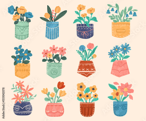 set of spring flowers in a pocket