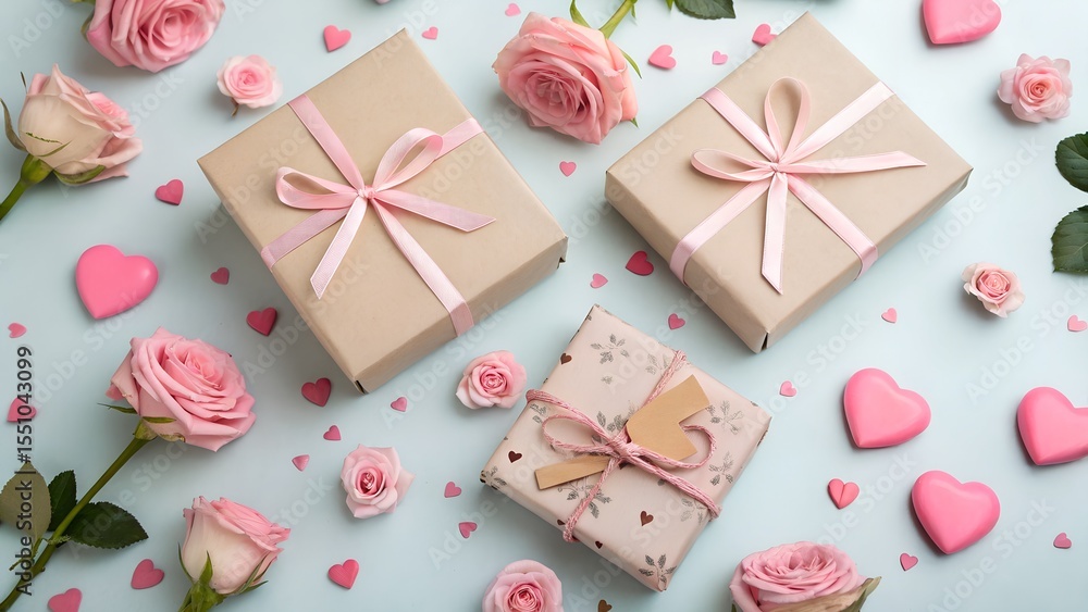 heart shaped candy Romantic Gift Boxes and Hearts on Pastel Background heart shaped candy Romantic Gift Boxes and Hearts on Pastel Background