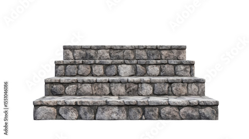 Stairs made of solid black stones with rough texture and natural steps design isolated on white background

