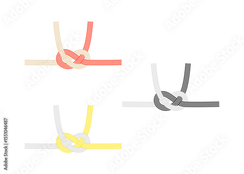 水引き 金赤 黒白 黄白の三種セットのイラスト