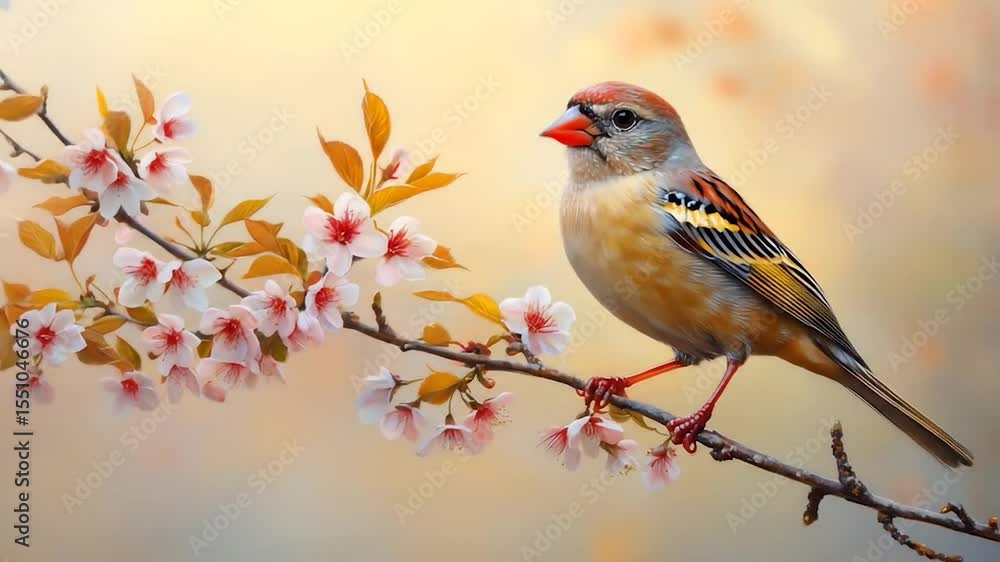 Delicate Bird Perched Amidst Blossoming Cherry Trees Delicate Bird Perched Amidst Blossoming Cherry Trees