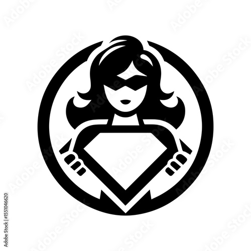 Flat black female superhero icon on transparent background. Simple minimalist vector silhouette perfect for apps, logos, and web designs. Clean modern illustration in SVG/PNG formats.
