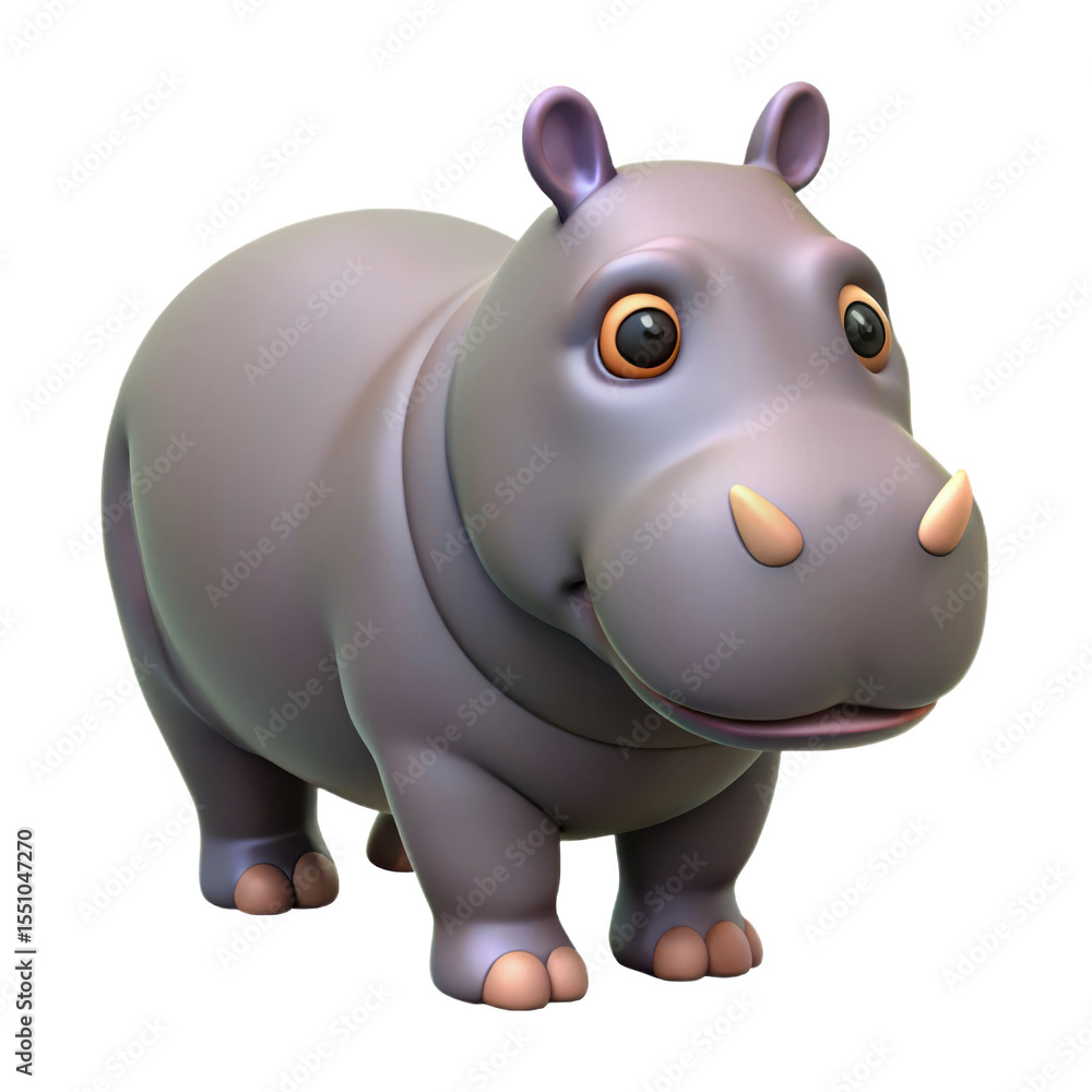 Adorable 3d cartoon hippo with big eyes and tusks on white background Adorable 3d cartoon hippo with big eyes and tusks on white background