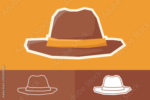 Flat Color Fedora Hat Sticker Set with Cutout Style