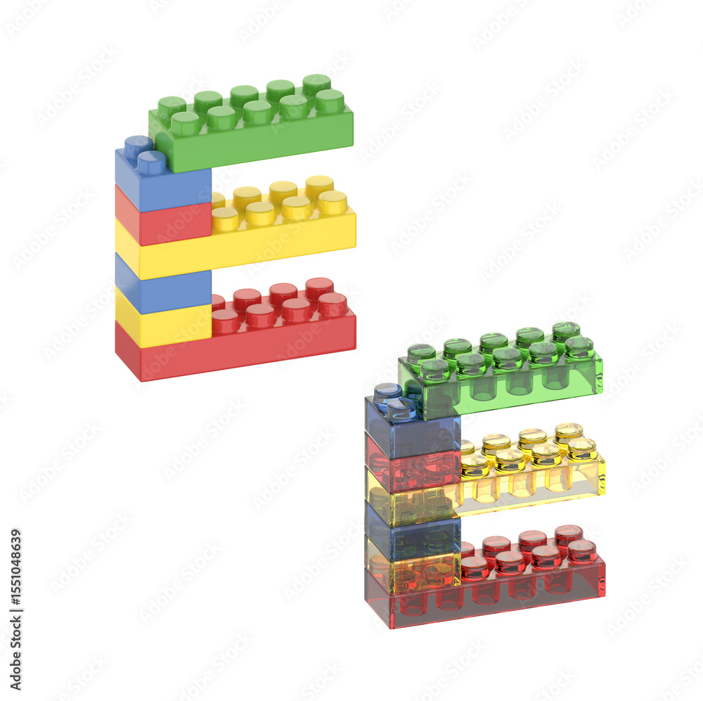 Naklejka premium 3d render of colorful bricks letter E