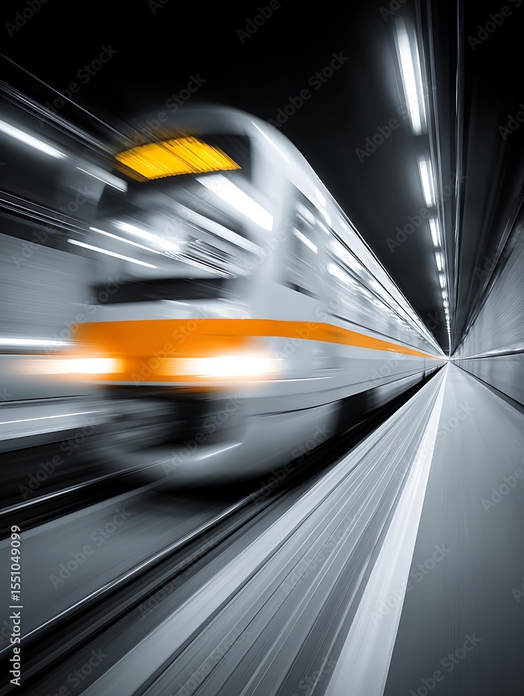 Fototapeta premium Fast train in dark tunnel