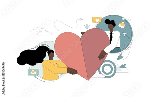 Love concept. Dating websites. Online communication. Finding a partner for love. People hold a heart in their hands.eps