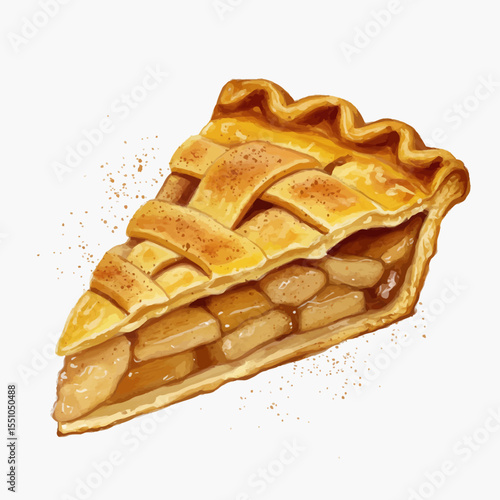 Golden Lattice Apple Pie Slice Watercolor Painting