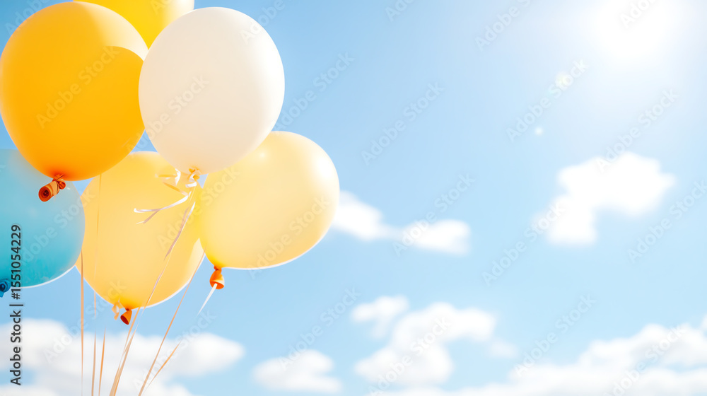 Colorful balloons float against a bright blue sky, evoking feelings of joy and celebration in a cheerful atmosphere. Colorful balloons float against a bright blue sky, evoking feelings of joy and celebration in a cheerful atmosphere.