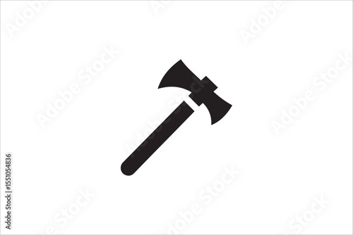 Black and white, with a simple and minimalistic Tomahawk silhouette isolated on a white background