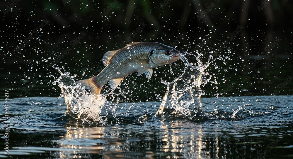 Fototapeta premium High-Speed Capture of Fish Jumping Out of Water in Natural Light
