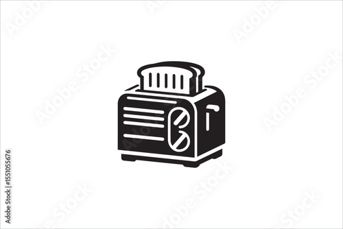 Black and white, with a simple and minimalistic toster machine silhouette isolated on a white background