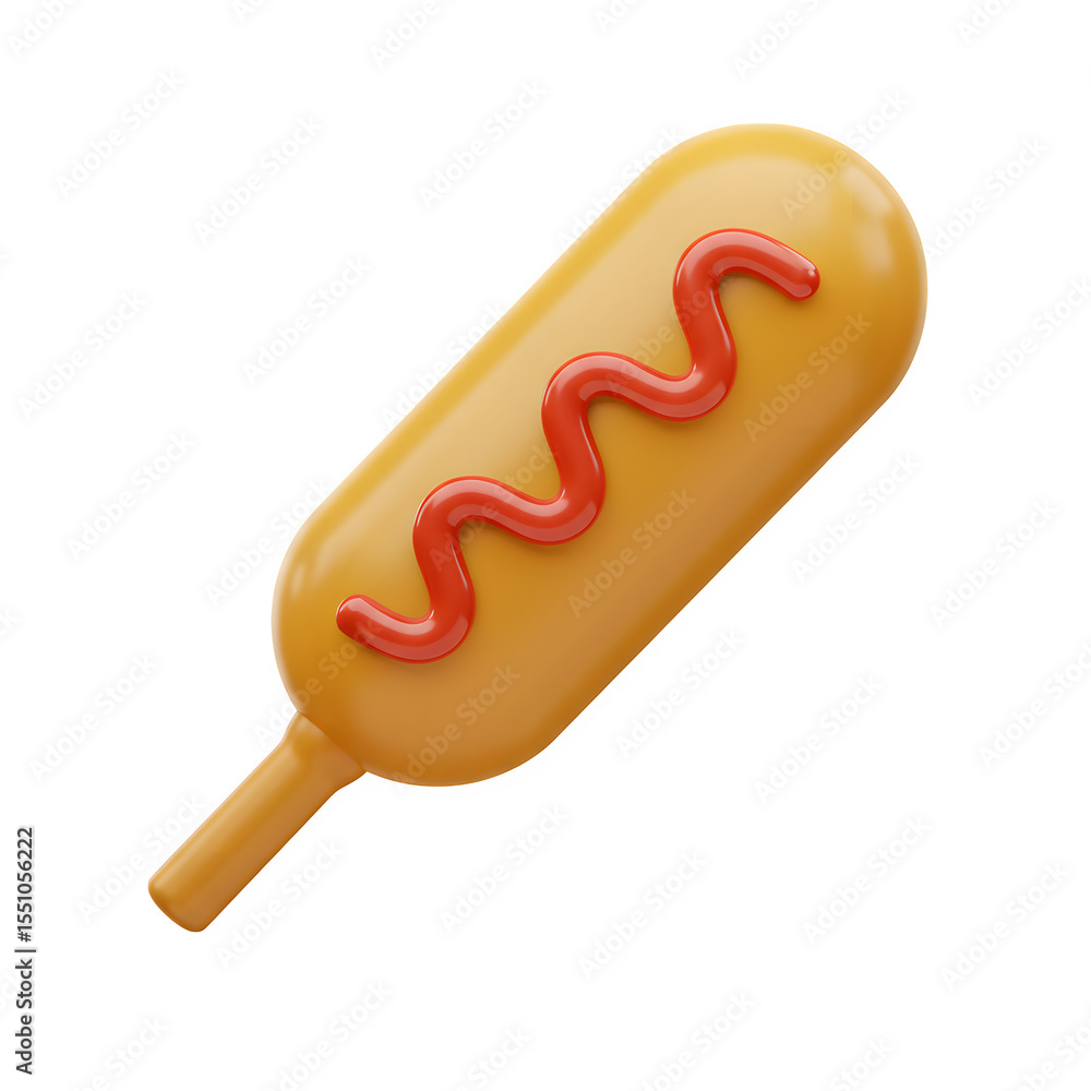 Three Dimensional Render of Corn Dog with Ketchup Three Dimensional Render of Corn Dog with Ketchup