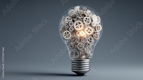 A light bulb with gears inside it