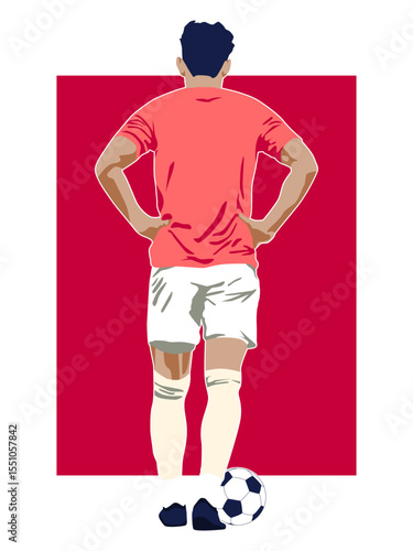 flat illustration of faceless football player with the ball ready for penalty kick
