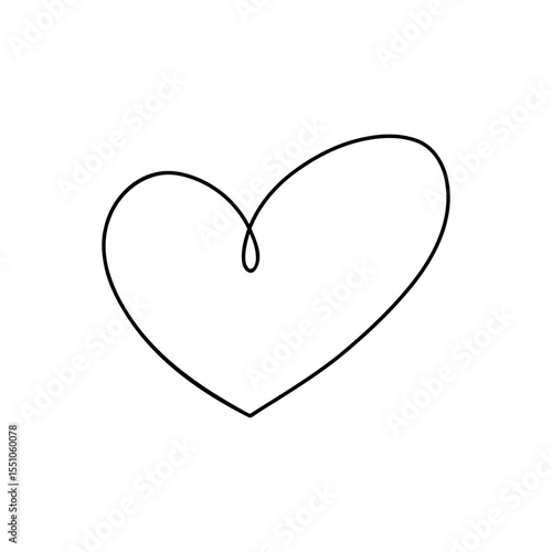 Heart, outline with a thin black line, isolated on a white background, graphic illustration, vector. Drawing a heart shape manually with a marker. A symbol of love for Valentine's day, holiday