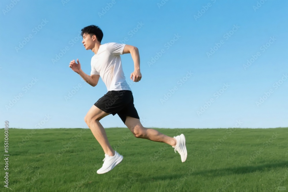 Man Running on Grassy Field Man Running on Grassy Field
