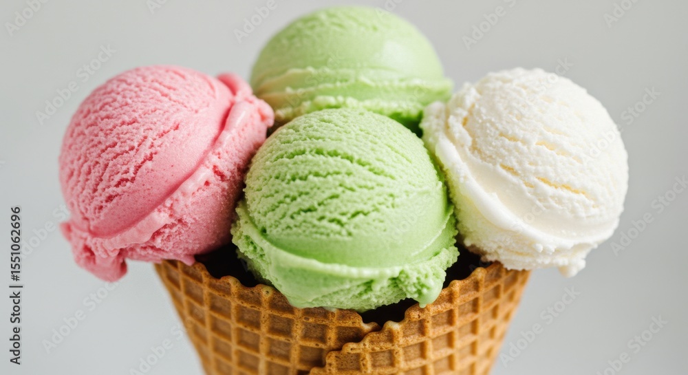 Delicious Triple Scoop Ice Cream Cone Delicious Triple Scoop Ice Cream Cone
