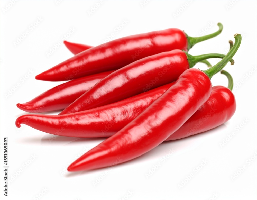 Close-up of a single, vibrant chili, showcasing its texture and intense color, ideal for themes of flavor, spice, and healthy eating, chilli in white background Close-up of a single, vibrant chili, showcasing its texture and intense color, ideal for themes of flavor, spice, and healthy eating, chilli in white background