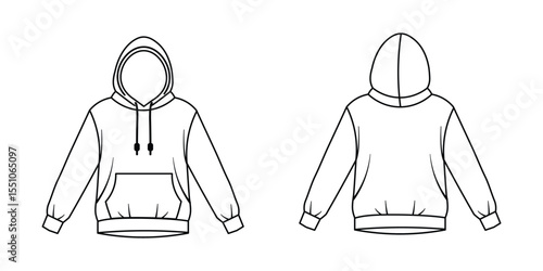 Blank Hoodie  Line IconVector – Front and Back Outline