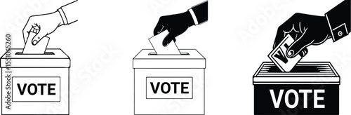 Voting  ballots paper to election box vector 