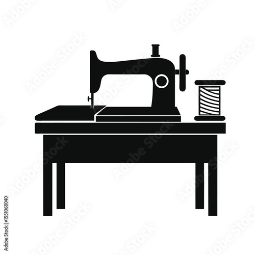 Sewing Machine Silhouette, Sewing Machine Old Retro Vintage Icon Vector Illustration Design and Craft