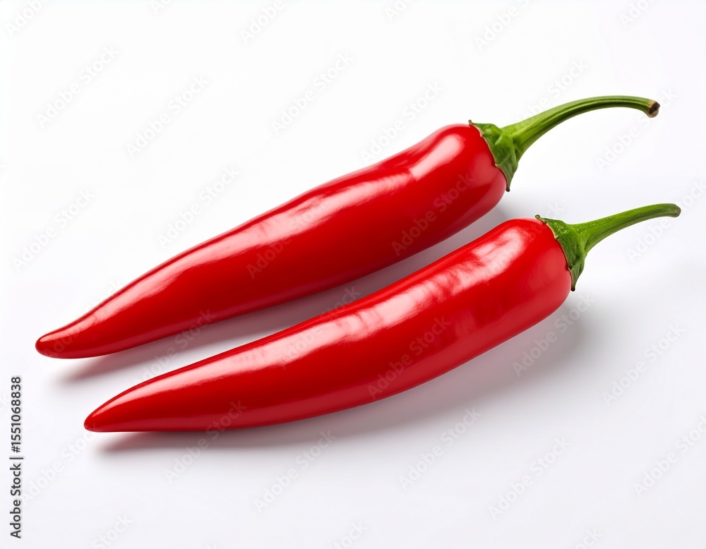 Close-up of a single, vibrant chili, showcasing its texture and intense color, ideal for themes of flavor, spice, and healthy eating, chilli in white background Close-up of a single, vibrant chili, showcasing its texture and intense color, ideal for themes of flavor, spice, and healthy eating, chilli in white background