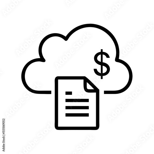 Cloud Storage Dollar Document Icon Outline – Vector Line Art of Online File with Money Symbol