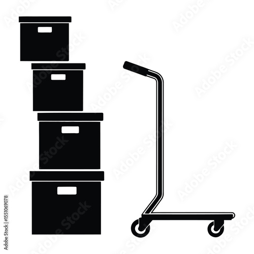 Office Relocation Silhouette, Vector, Illustration, Outline, icon, Logo, White Background.