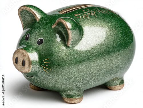 Green piggy bank with metal...