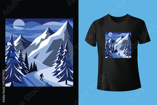 Ski winter sport vintage typography t shirt design with glasses and skier silhouette	