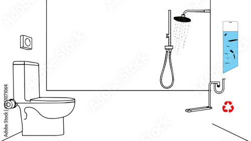 Smart Water-Saving Icons – Minimal Line Vector Set for Eco Plumbing
 vector illustration of a bathroom