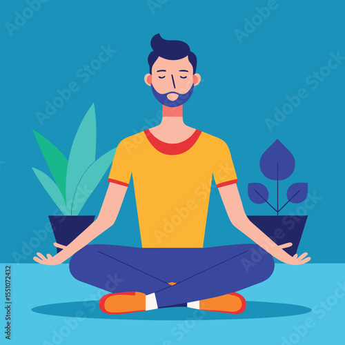 man doing yoga vector