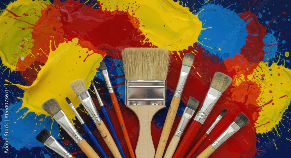 Obraz premium Vibrant Paintbrush Symphony: An Explosion of Color