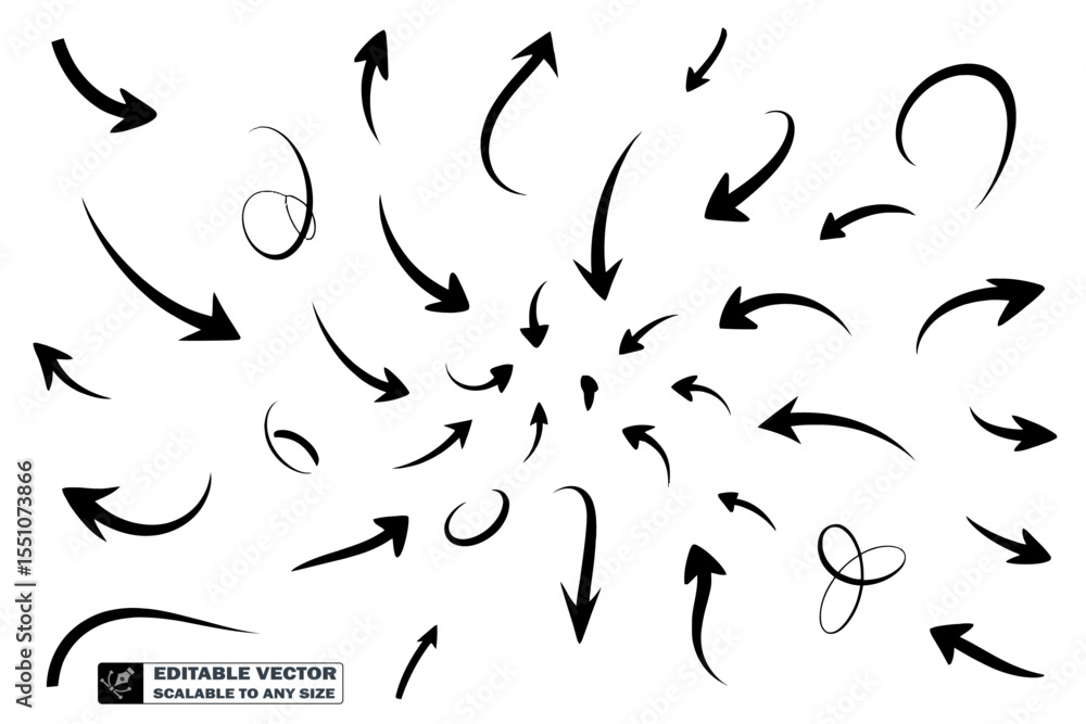 Arrow doodle set vector hand drawn illustration sketch style different directions for infographic design Arrow doodle set vector hand drawn illustration sketch style different directions for infographic design