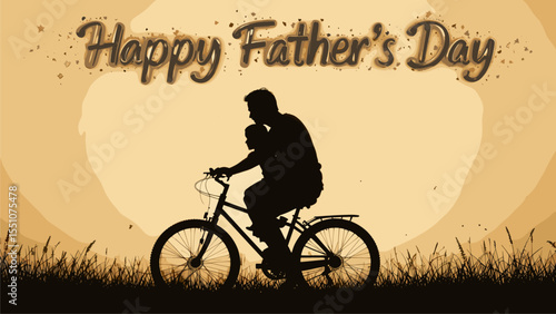 Father and Child Silhouette on Bicycle, Happy Father's Day Card